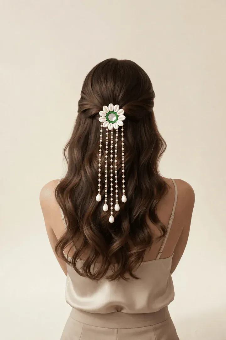 Handmade Shell & Pearl Hair Accessories for Women | Mehndi, Haldi & Wedding Crafts