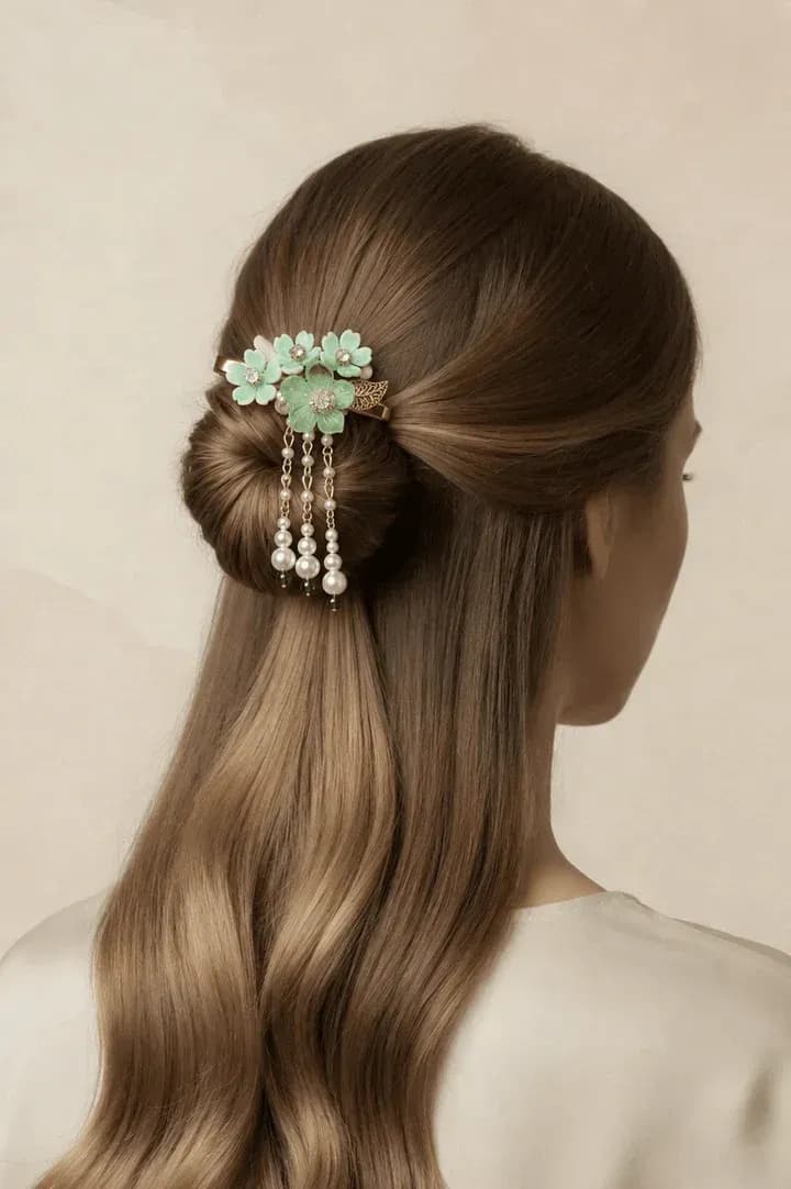 Shell & Pearl Adorn - Floral Hair Clip for Women, Handmade Accessory