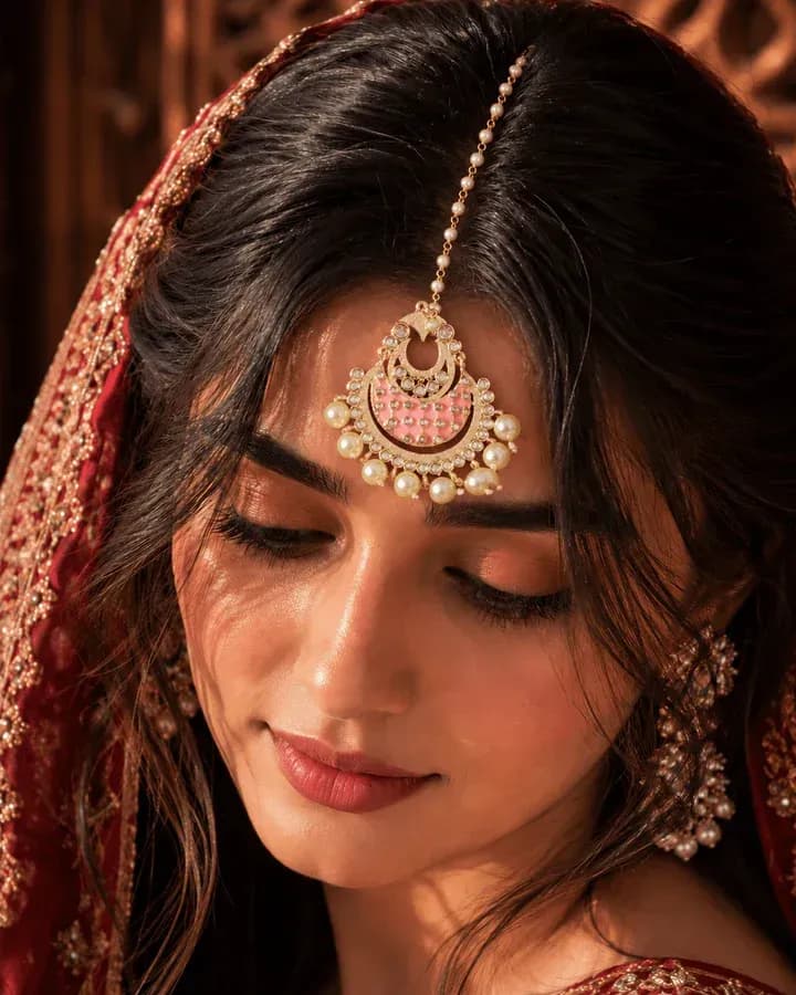 Gleaming Pearl Artistry - Wedding Maang Tikka in New Gold Design